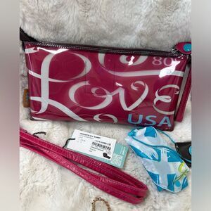 NEW Gabs Pink Glossy Love Baguette Pochette Bag Clutch with Removable Strap
